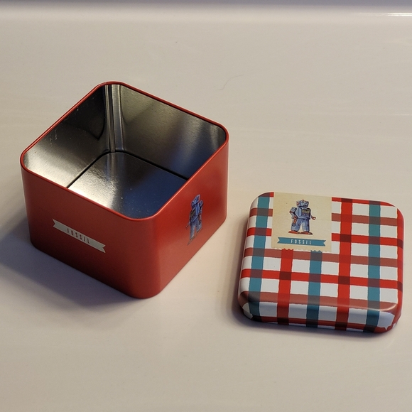 Fossil Watch Tin Retro Robot Plaid Vintage Style Collectible *Empty Tin Only* - Picture 14 of 16